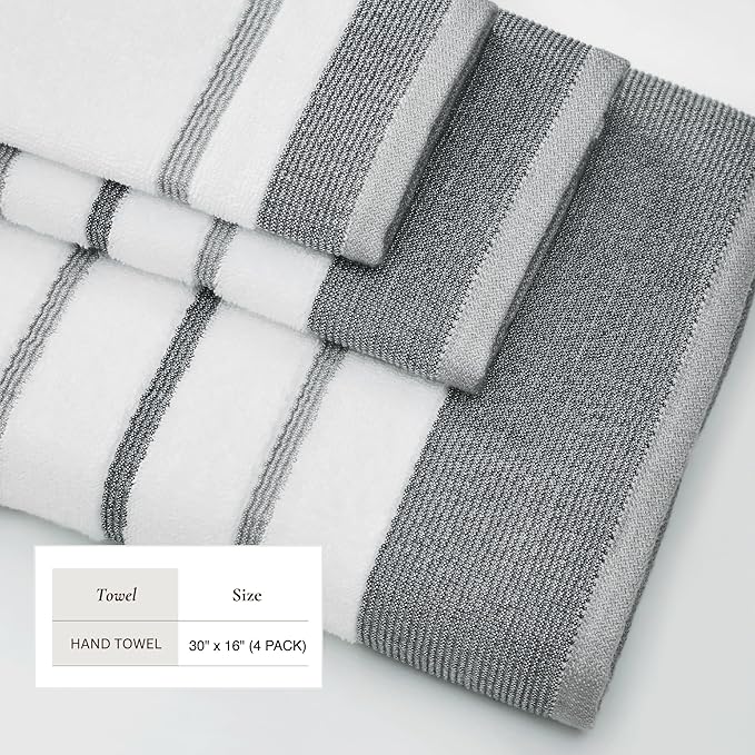 Great Bay Home Decorative Hand Towel Set - Luxury Cotton 4 Pack 26x16 Hand Towel Set - Luxurious, Ultra-Soft, Durable Towels for Bathroom Decor (Dark Grey/Light Grey)