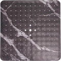 ENKOSI Square Shower Mat 21 x 21 – Anti Slip Shower Mat with Secure Suction Cups and Drain Holes – Square Shower Stall Floor Mats with Black Marble Design (Marble Black 21x21)