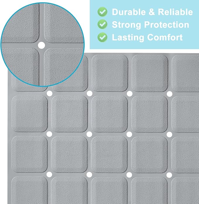 Non-Slip Bath Mat for Tub & Shower：Silicone Foldable Bathtub Mat with Strong Suction Cups, Quick Drain Holes, Machine Washable Extra Large Bathroom Mats 35.8" x 17.7", Grey