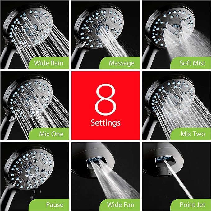 Hotel Spa AquaCare As-Seen-On-TV High Pressure Handheld/Rain 50-mode 3-way Shower Head Combo with Adjustable Arm - Anti-clog Nozzles, Tub & Pet Power Wash, 6 ft. Hose, Rubbed Bronze Finish