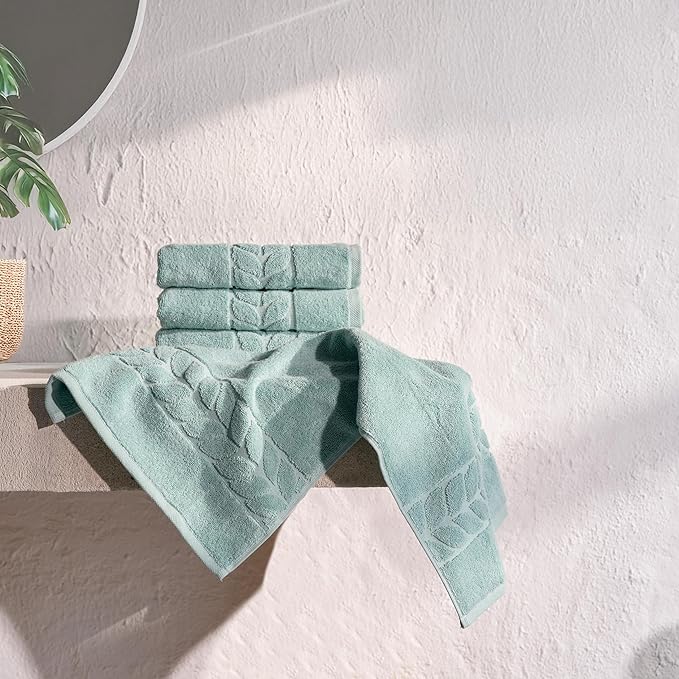 BAGNO MILANO Organic Turkish Cotton Bath Towels, Luxury Jacquard Collection, Certified Organic Highly Absorbent, Soft-Plush Towel Set (Mint, Bathsheet)