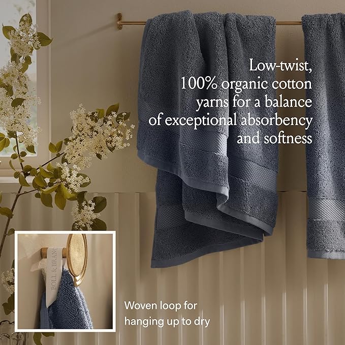 BOLL & BRANCH Plush Bath Towel Set - Mineral - 6 Piece - Includes 2 Bath Towels, 2 Hand Towels & 2 Washcloths - 100% Organic Cotton - Ultra Soft & Luxurious - Quick Absorbing