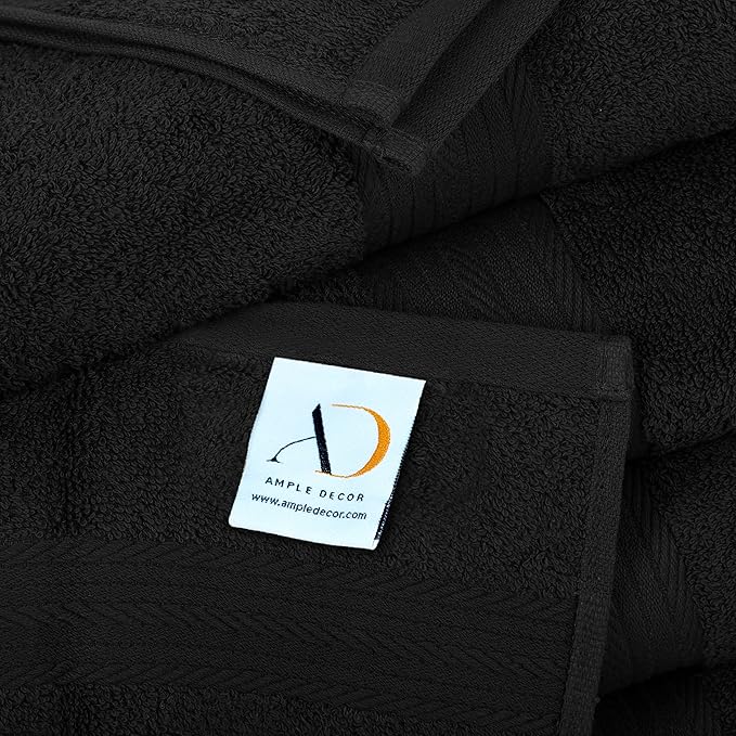 Ample Decor Bathroom Towel Set of 18-4 Hand Towel, 4 Bath Towel, 10 Wash Cloths - Oeko Tex Certified 600 GSM 100% Cotton - High Absorbency Quick Drying, Ideal for Gifting - Black