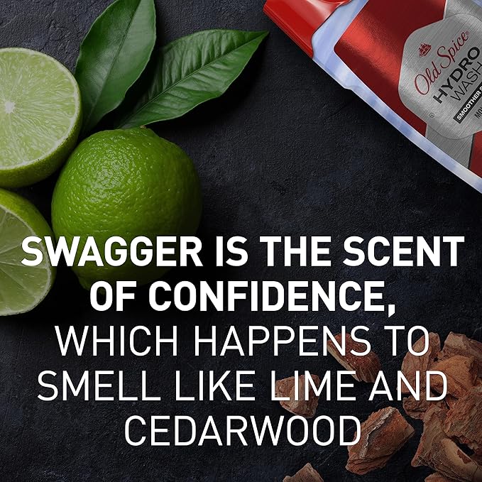 Old Spice Moisturizing Body Wash for Men, Hydro Wash, 2-in-1 Long Lasting Scent & Deep Hydration, 24/7 Shower Fresh, Smoother Swagger Scent, 16 oz