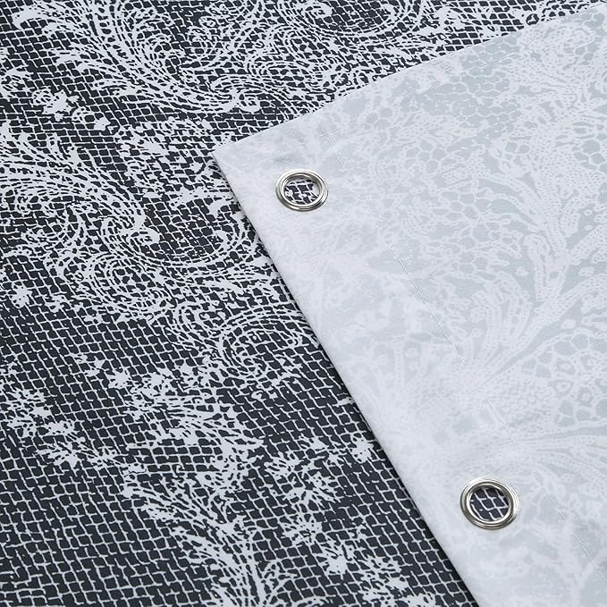 78 Inch Long Shower Curtain - Chantilly Lace Design, Heavyweight Polyester, Black to White Ombre, 72" W x 78" H
