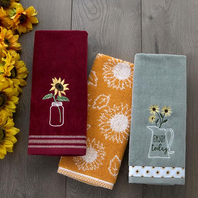 SKL Home by Saturday Knight Ltd. Sunflower In Jar 2 Pc Hand Towel Set, Wine