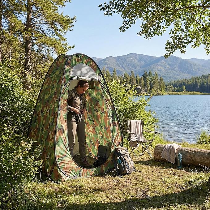 4x4ft Pop Up Privacy Shower Tent with Top Window, 3.6lbs Liightweight Dressing Room, Portable Toilet Stall with Carry Bag for Camping, Beach, Outdoors (Orange)