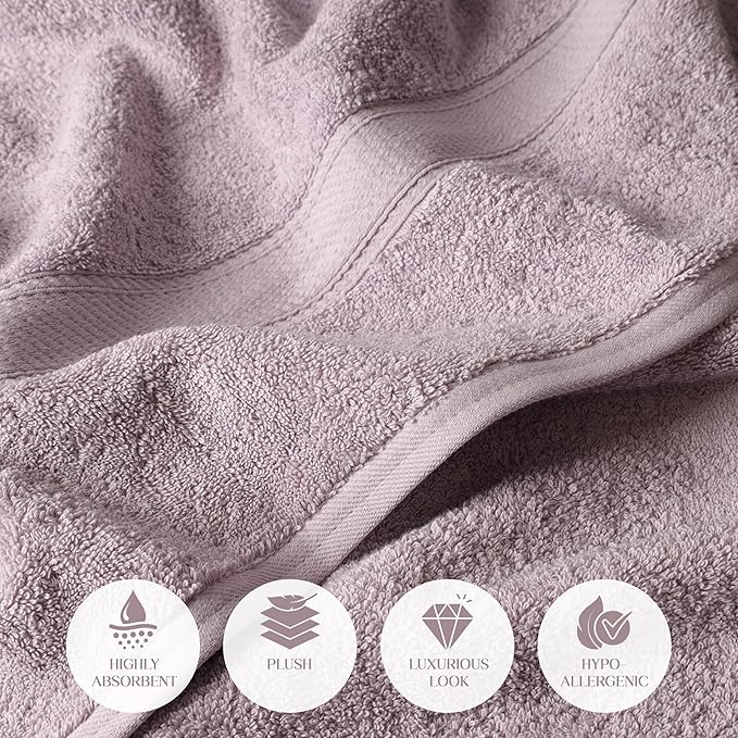 Superior Egyptian Cotton Pile Bath Towel Set of 2, Ultra Soft Luxury Towels, Thick Plush Essentials, Absorbent Heavyweight, Guest Bath, Hotel, Spa, Home Bathroom, Shower Basics, Purple