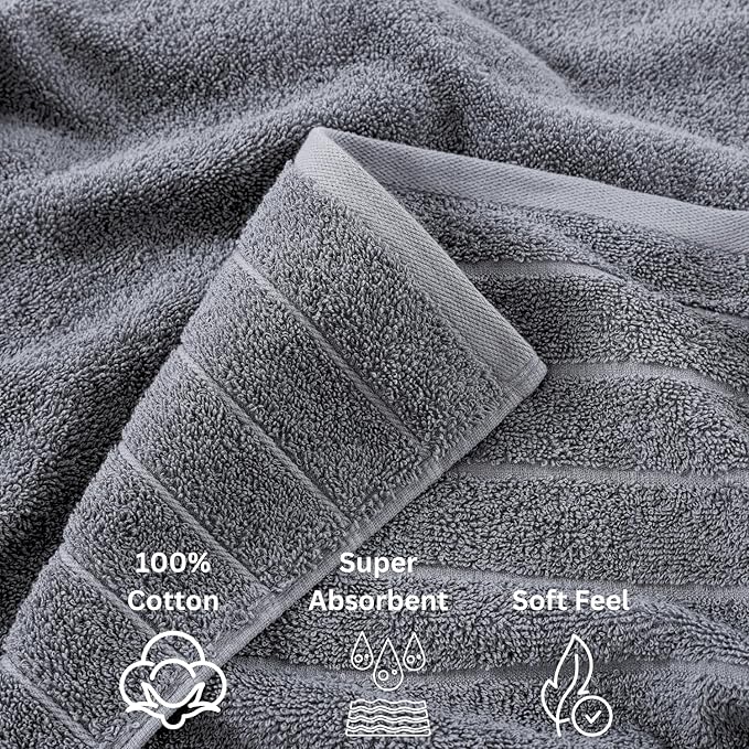 Casa Platino 100% Cotton Bath Towel Set – 24 Pc Set with Ring Spun Terry, Ultra Soft & Absorbent, Everyday Use Towels, Gentle on Skin, Maintains Texture After Wash – Cool Grey