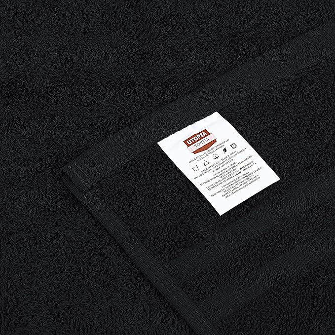 Utopia Towels Cotton Bleach Proof Salon Towels (16x27 inches) - Bleach Safe Gym Hand Towel (72 Pack, Black)