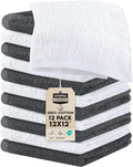 Utopia Towels 12 Pack Cotton Washcloths Set, 100% Ring Spun Cotton, Premium Flannel Face Cloths, Highly Absorbent and Soft Feel Fingertip Towels, Grey, White