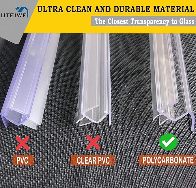 Shower Door Seal Strip Kit 3 Packs, 2 PCS 80" Shower Door Side Seals and 1 PC 36" Shower Door Sweep Bottom Seal for 1/2" (12mm) Thick Glass Shower Door Polycarbonate
