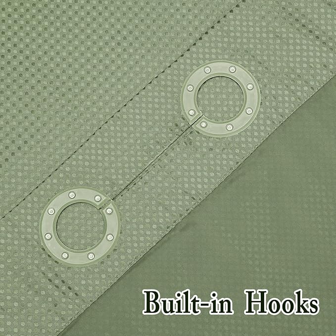 Gibelle No Hook Waffle Weave Shower Curtain with Snap-in Fabric Liner Set for Bathroom, Hotel Style with Mesh Top Window, Waterproof & Washable, Sage Green, 72x74