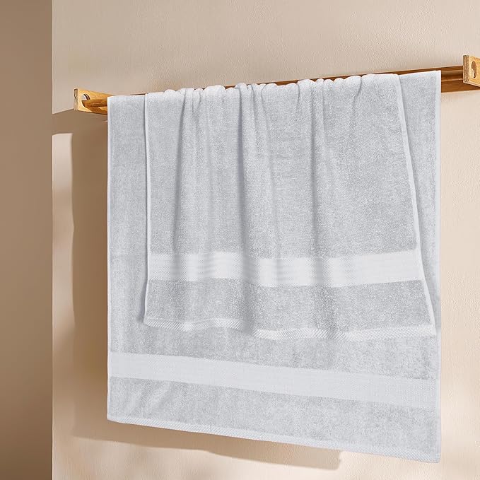 GLAMBURG Premium Cotton 4 Pack Bath Towel Set - 100% Pure Cotton - 4 Bath Towels 27x54 - Ideal for Everyday use - Ultra Soft & Highly Absorbent - Light Grey