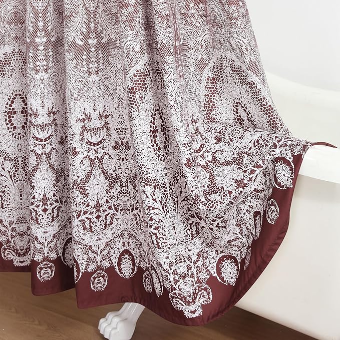 Chantilly Lace Shower Curtain - Heavyweight Polyester, Burgundy to White Ombre Design, 72" W x 72" H