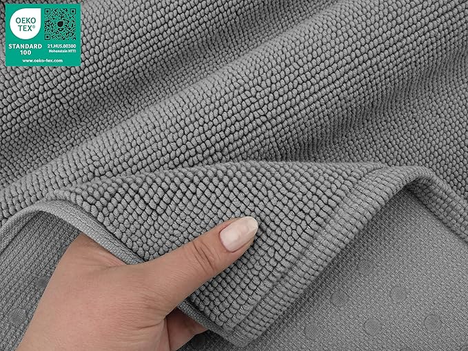 American Soft Linen Bath Rug, 17 in 24 in 100% Cotton Bath Mats Rugs for Bathroom, Slip Reducer Washable Shaggy Form Area Rugs, Light Grey Bath Rug