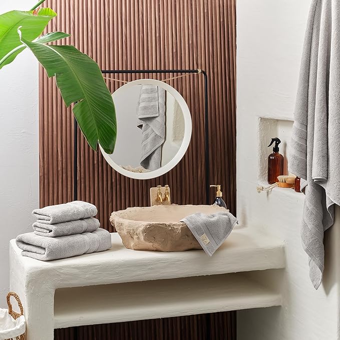 SOFE H&L | Olea Luxury Turkish Cotton Hand Towels Set of 4 Cool Gray | Premium, Soft, Durable, Absorbent | Hotel Quality Plush Towels and Thick Towel Sets