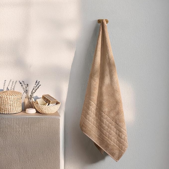 BAGNO MILANO Organic Turkish Cotton Bath Towels, Luxury Jacquard Collection, Certified Organic Highly Absorbent, Soft-Plush Towel Set (Latte, 6 Pcs Towel Set)