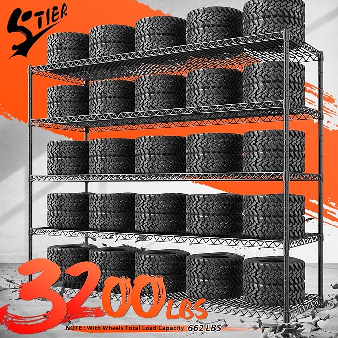 REIBII Storage Shelves 3200 LBS Capacity Wire Shelving with Wheels Heavy Duty Metal Shelf for Warehouses, Garage,Kitchens, School,Commercial Shelf, 73" H X 60" W X 18" D, 2 Pack