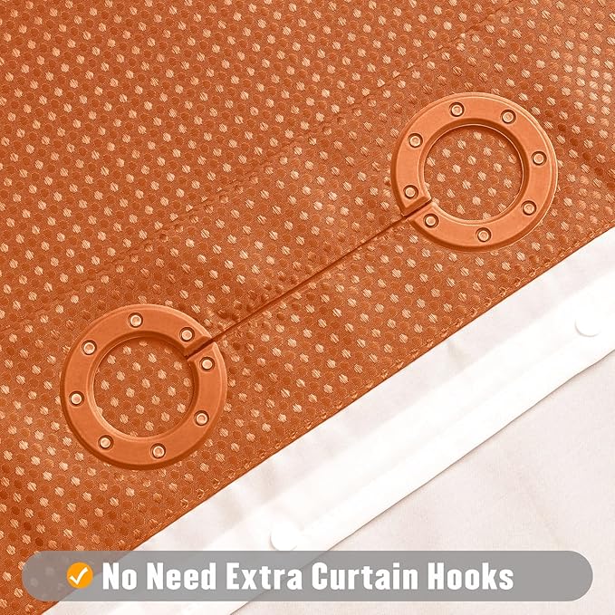 MitoVilla No Hooks Needed Orange Waffle Shower Curtain Liner Set, Modern Waffle Weave Heavy Duty Fabric Cloth Shower Curtain with Snap-in Liner for Luxury Neutral Hotel Spa Bathroom Decor