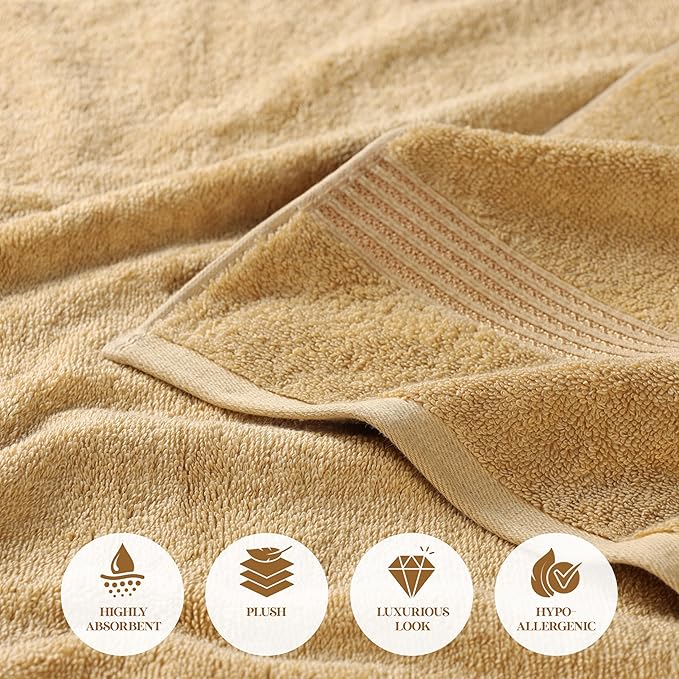 Superior Egyptian Cotton 10-Piece Face Towel Set , Small Towels For Facial, Spa, Quick Dry, Absorbent Towels, Bathroom Accessories, Guest Bath, Home Essentials, Washcloth, Airbnb, Gold