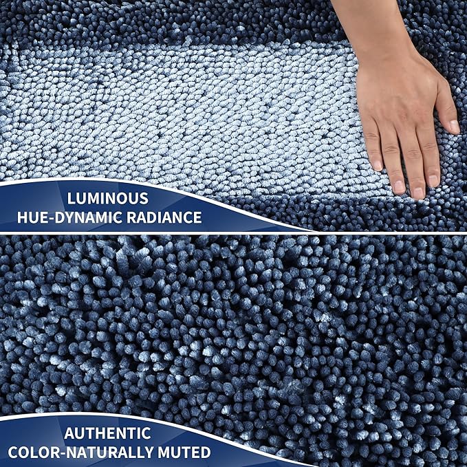Yimobra Chenille Bathroom Rugs Non Slip, Extra Thick Soft Absorbent Bath Rug 31.5x20 Inch, Machine Washable Quick Dry Bath Mat for Bathroom Floor, Tub and Shower, Home Decor Accessories, Light Blue