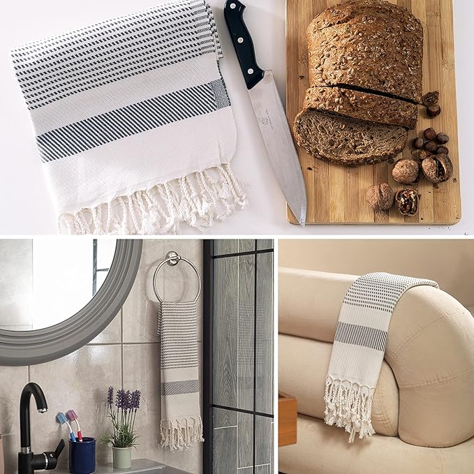 Ruvy Home Basics Turkish Hand Towels for Bathroom Set of 4 | 18"x40", Cotton | Decorative Towel for Bathroom, Kitchen, Dishcloth, Tea, Yoga, Face, Gym - Light Grey
