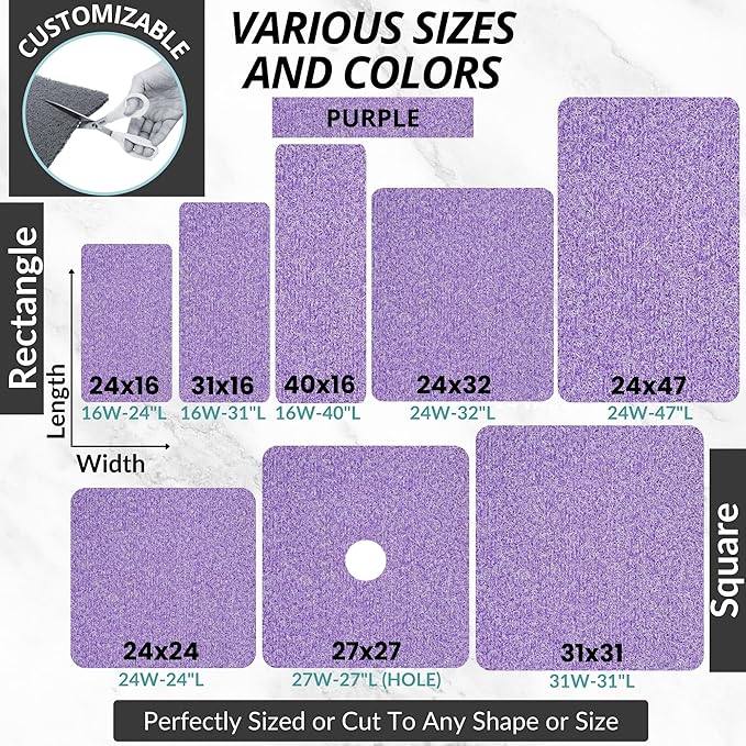 Enkosi Loofah Non-Slip Shower Mat - Shower Floors, Bathtub, Bathrooms, Wet Areas - Cushioned Bath Mat with Drain Holes - Quick Dry PVC, Secure Safety Pad Without Suction Cups (32x24 Purple)
