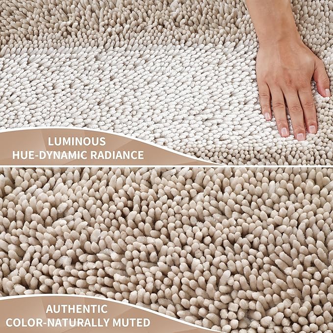 Yimobra Large Bathroom Rug Non Slip 36x24 Inch, Extra Thick Soft Absorbent Chenille Bath Mat, Machine Washable Quick Dry Bath Rugs for Bathroom Floor, Tub and Shower, Home Decor Accessories, Khaki