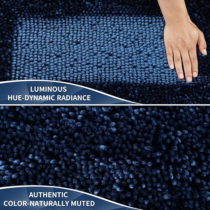 Yimobra Long Bathroom Rugs Runner 70x24 Inch, Extra Thick Soft Absorbent Chenille Bath Mat, Non Slip Machine Washable, Quick Dry Bath Rugs for Bathroom Floor, Tub and Shower, Navy Blue