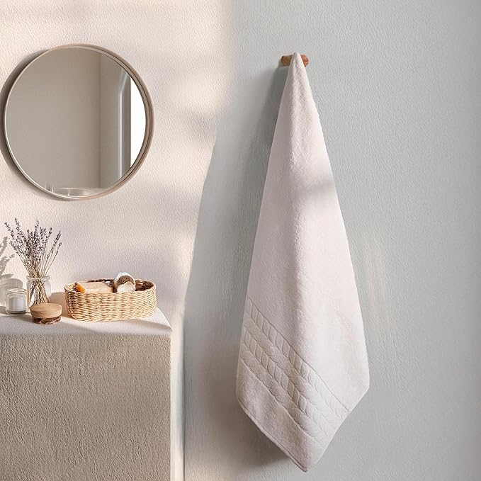 BAGNO MILANO Organic Turkish Cotton Bath Towels, Luxury Jacquard Collection, Certified Organic Highly Absorbent, Soft-Plush Towel Set (Cream, Bathsheet)