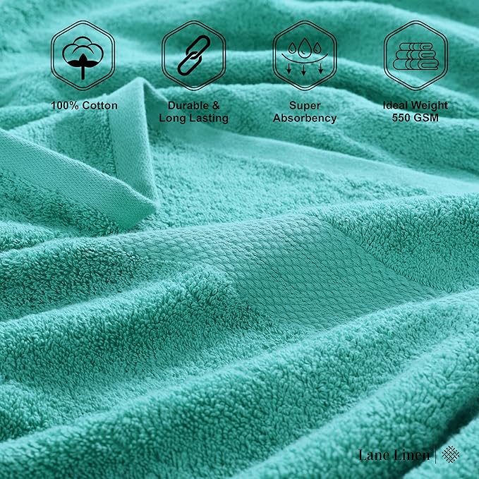 LANE LINEN 100% Ring Spun Cotton Bath Towel Set, 18PCs - 4 Shower Towels, 8 Washcloths, 6 Premium Hand Towels for Bathroom - Hotel Quality Softness & Oeko-Tex Certified, Sustainably Produced - Teal