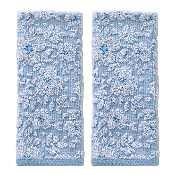 SKL Home Floral Jacquard Hand Towel Set, Sky Blue, 2 Count