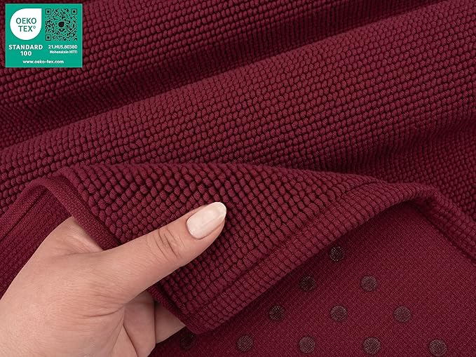 American Soft Linen Bath Rug, 20 in 34 in 100% Cotton Bath Mats Rugs for Bathroom, Slip Reducer Washable Shaggy Form Area Rugs, Burgundy Red Bath Rug