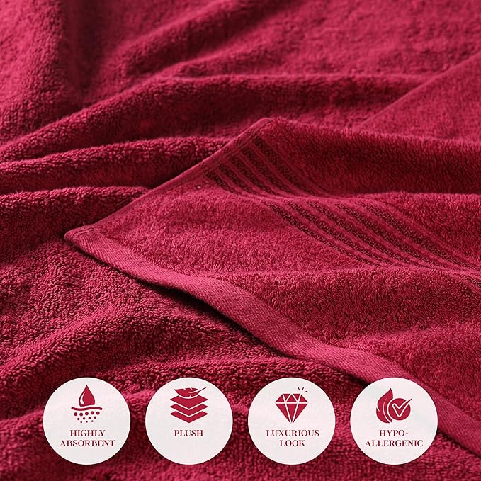 Superior Egyptian Cotton 6-Piece Towel Set, Bathroom Essentials, Towels For Bathroom, Apartment, Airbnb, Guest Bath, Face, Hand, Bath Towels, Washcloths, Absorbent, Fast Drying, Burgundy