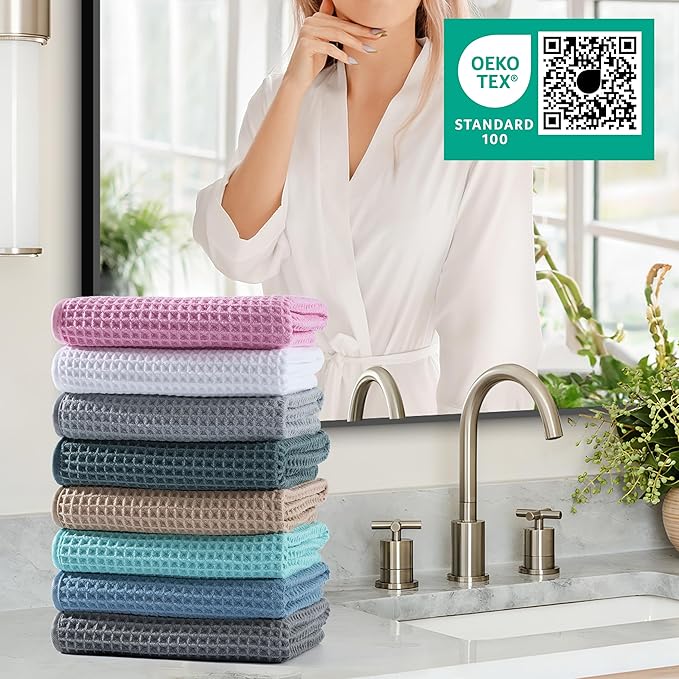 Microfiber Waffle Hand Towels, 4 Pieces, Soft, Absorbent, Fast Drying, Lint Free (Turquoise)