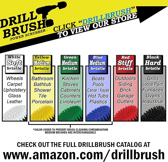 Bathroom Accessories - Drill Brush - Cleaning Supplies - Grout Cleaner - 2-inch Round Spin Brush - Scrub - Bathtub - Shower Curtain - Bath Mat - Hard Water Stain Remover - Shower Door - Glass Cleaner
