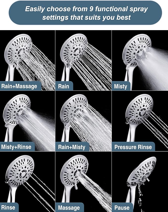 BRIGHT SHOWERS Shower Faucet Set, Shower System with Shower Valve Trim Kit, Double Handle Shower Fixture Rainfall Shower Head and 9-Setting Handheld Spray Combo, Valve Included, Chrome