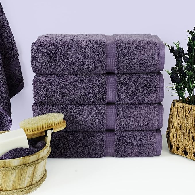 Chakir Turkish Linens | Hotel & Spa Quality 100% Cotton Premium Turkish Towels | Soft & Absorbent (4-Piece Bath Towels, Plum)