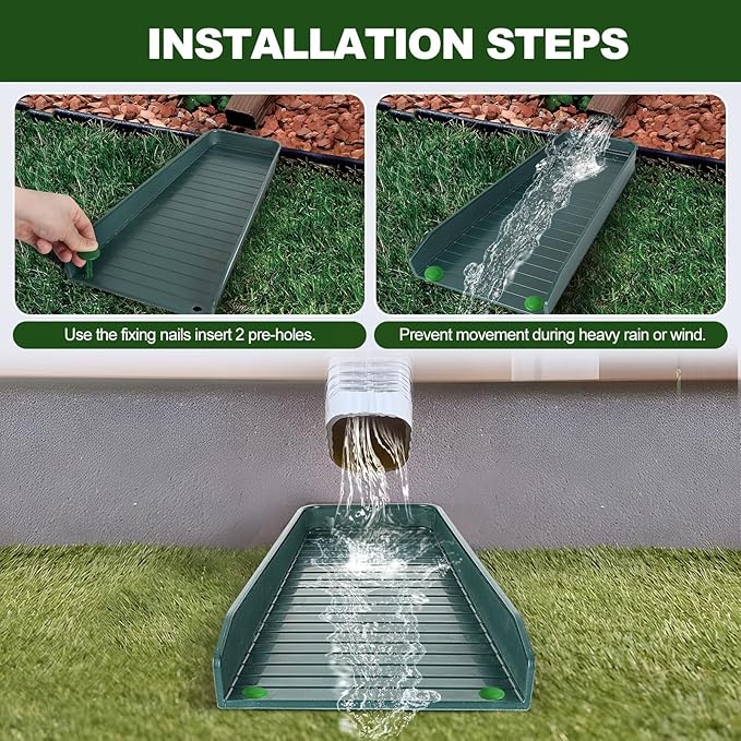 Gutter Downspout Splash Block,16.3"Drain Gutter Guard Diverter,Gutter Downspout Extensions for Water Drainage, Fixable Down Spout Drain Trays,Drainage to Protect House Foundations (4PC White)