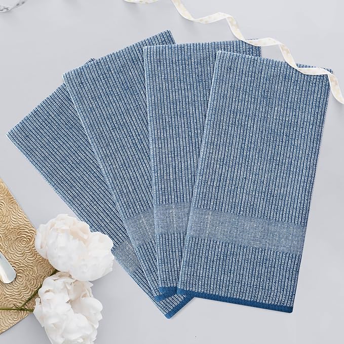 Homaxy Premium Kitchen Towels(18”x 28”, 12 Pack), Large Cotton Kitchen Hand Towels, Flat and Terry Dish Towels, 380 GSM Highly Absorbent Tea Towel Set with Hanging Loop, Navy Blue