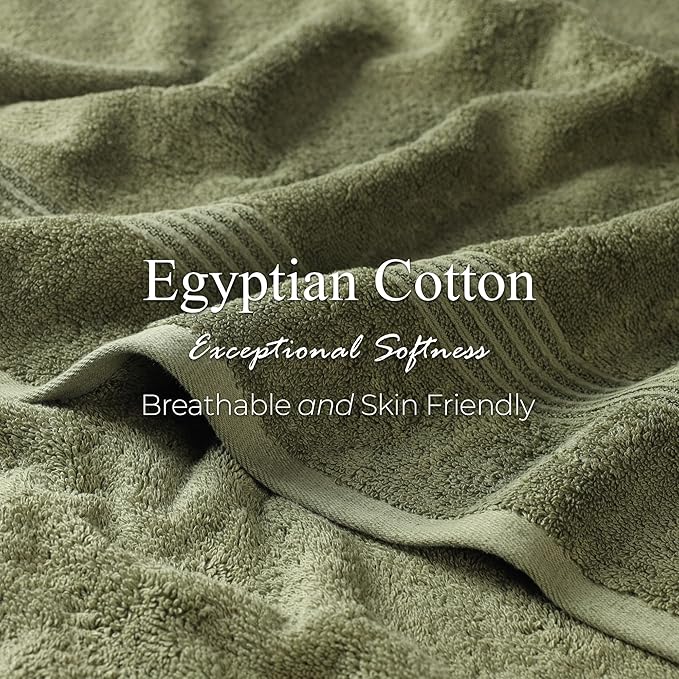 Superior Egyptian Cotton Bath Towel Set, Home Bathroom Towels, Master, Guest Bath, Decor Essentials, Quick Dry, Absorbent, Large Body Towels, Spa, Hotel, Resort, Adult, Kids, Set of 4, Forest Green