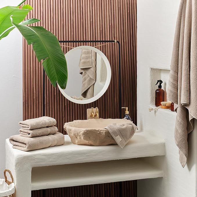 SOFE H&L | Olea Luxury Turkish Cotton Hand Towels Set of 4 Sand | Premium, Soft, Durable, Absorbent | Hotel Quality Plush Towels and Thick Towel Sets