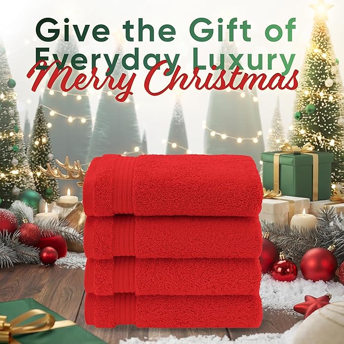 American Veteran Towel, Hand Towels for Bathroom Set of 4, 100% Cotton Turkish Hand Towel Sets, Soft Hand Face Towels, Red Hand Towels