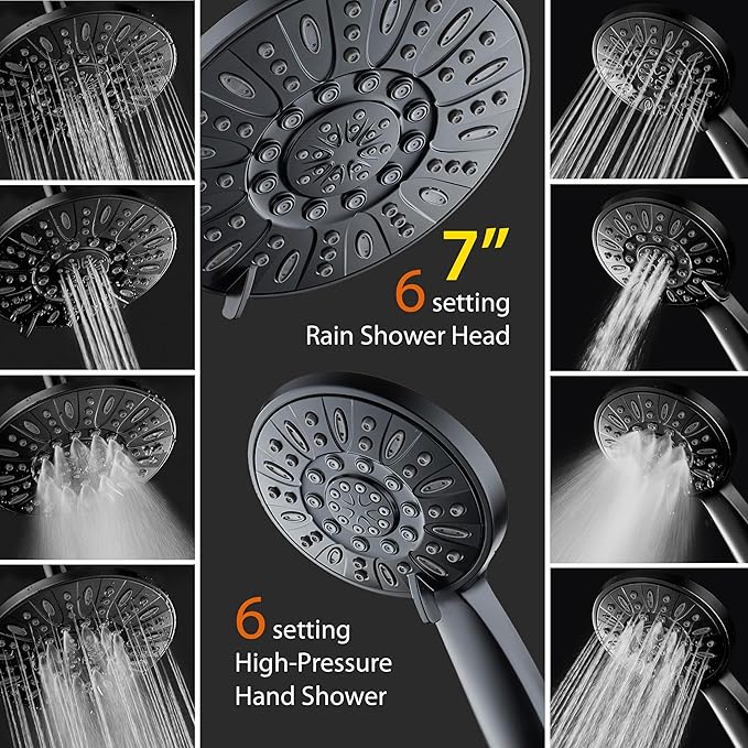 AquaDance for California - 7" Premium High Pressure 3-Way Rainfall Combo for Best of Both Worlds - Luxury 6-Setting Rain Showerhead and Hand Held Shower Separately or Together - Matte Black Finish