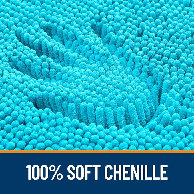 OLANLY Bathroom Rugs 30x20, Extra Soft Absorbent Chenille Bath Rugs, Rubber Backing Quick Dry, Machine Washable Bath Mats for Bathroom Floor, Tub and Shower, Home Decor Accessories, Aqua Sky