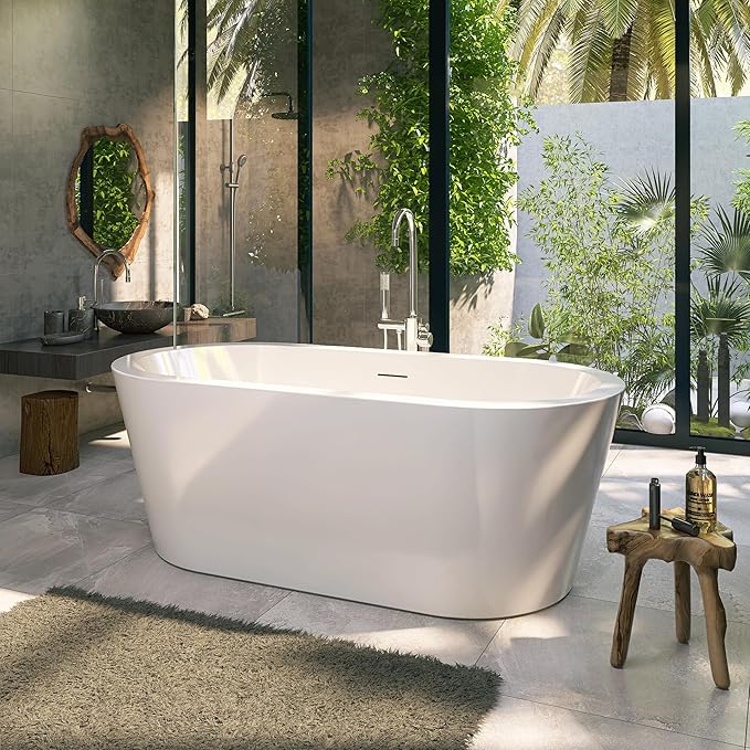 64" Acrylic Free Standing Tub, Stand Alone Tub, Freestanding Bathtub, Soaking Bathtub, cUPC Certified, LT(Glossy White)
