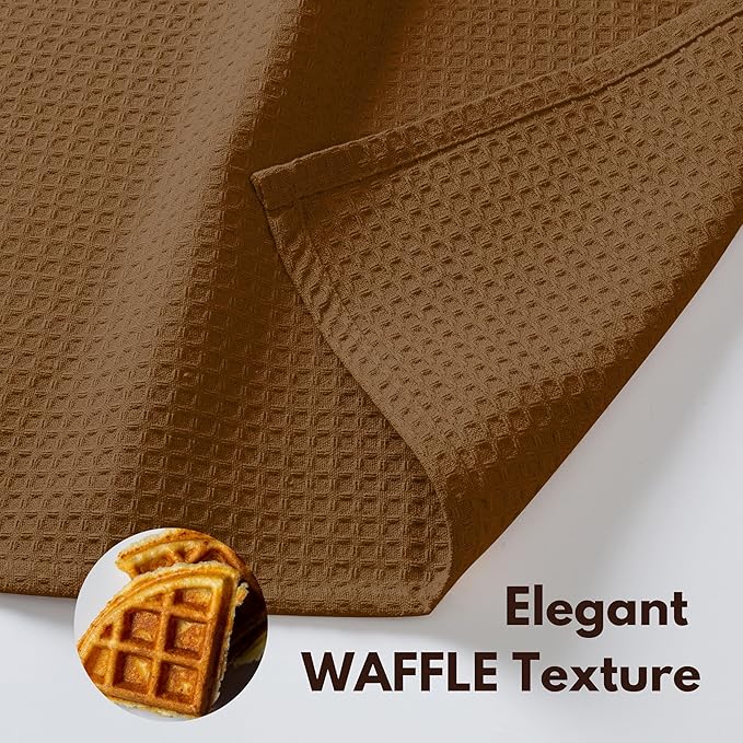 Native Fab Cotton Kitchen Towel with Hanging Loop 16x26 inches, 6-Pack, Waffle Weave Kitchen Towels for Cleaning Drying, Washcloths Soft & Absorbent Cloth Rags, Bar Towel, Dish Cloth, Brown