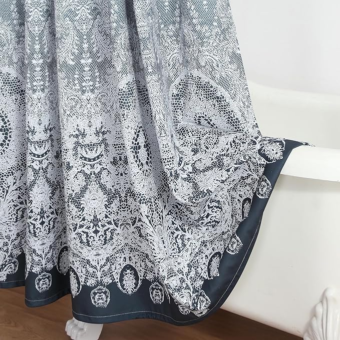 78 Inch Long Shower Curtain - Chantilly Lace Design, Heavyweight Polyester, Dark Gray to White Ombre, 72" W x 78" H