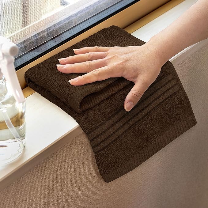 Utopia Towels 12 Pack Premium Wash Cloths Set, 12 by 12 Inches, 100% Cotton Ring Spun, Highly Absorbent and Soft Feel Washcloths for Bathroom, Spa, Gym, and Face, Dark Brown
